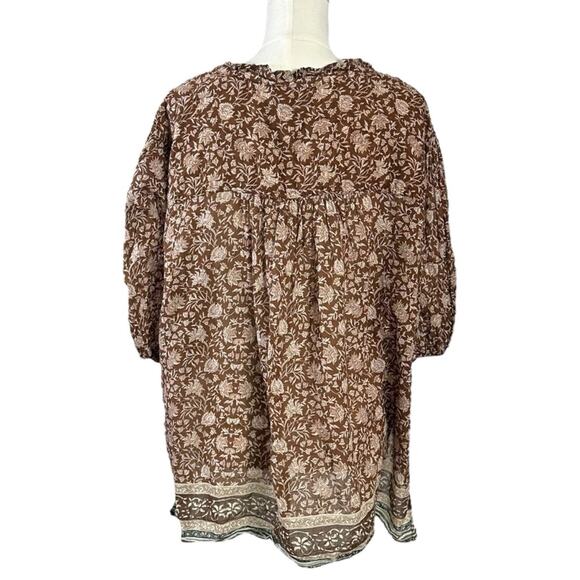 Free People Bohemian Retro 70s Border Batik Button Down Kimono Shirt Medium - Picture 7 of 13